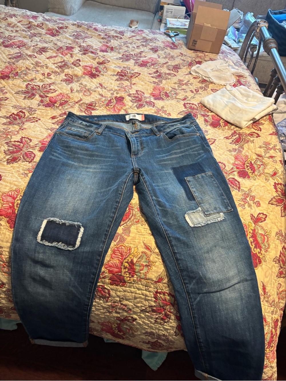 CAbi Women's Blue Patchwork Boyfriend Jeans